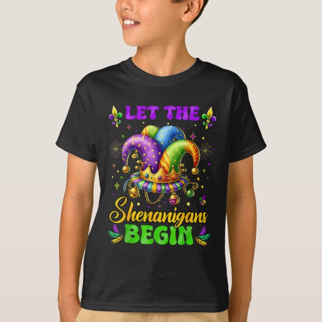 Que Los Shenanigans Empiecen A Los Camisetas Mardi (Anverso)