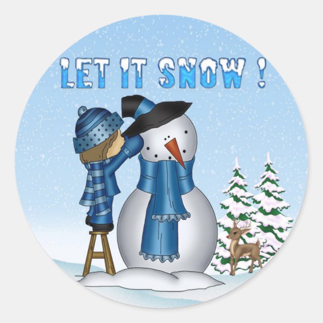 Que Nieva a los Pegatinas de la ronda de Snowman (Anverso)