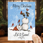 Que Nieva a Snowman Feliz Navidad 3 Foto<br><div class="desc">Envíe a sus Navidades deseos/mensajes con esta tarjeta de vacaciones Cute Let It Snow Snowman Merry Christmas 3 Photo Holiday Card que incluye un muñeco de nieve Watercolor y cardenales lindos para resaltar su mensaje de bienvenida.(1)Puede personalizar el nombre de la familia y el año tanto en la parte delantera...</div>