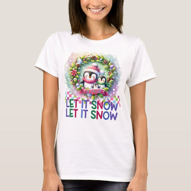 Que nieve, camiseta de Navidades de familia pingüi (Anverso)