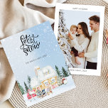 Que nieve Cuta tarjeta de fotos de Navidad de Sant<br><div class="desc">Elegante carta de Navidades con temática de nieve. La casa cubierta de nieve, un árbol de Navidad, un muñeco de nieve, y Santa Cláusula son las principales características de esta carta... Pintada con una tipografía única "let it Snow" hace que parezca más linda y elegante. Desee a su ser querido...</div>