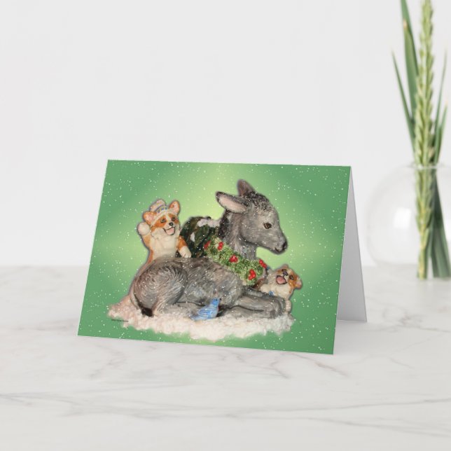 ¡Que nieve! Tarjeta de Navidades Corgis y Donkey (Anverso)