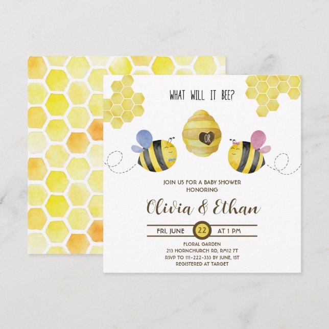 Qué revelará el género del bebé abeja invitación a (Anverso / Reverso)