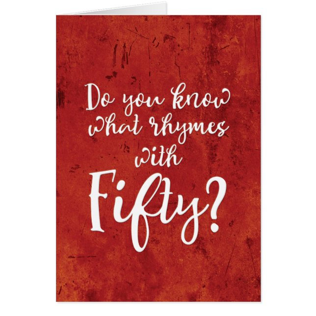 "¿Qué rimas Con Cincuenta?" Tarjeta de cumpleaños (Frente)