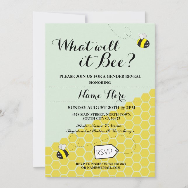 ¿Qué será Bee? Invitación del Fiesta de Honey Baby (Anverso)