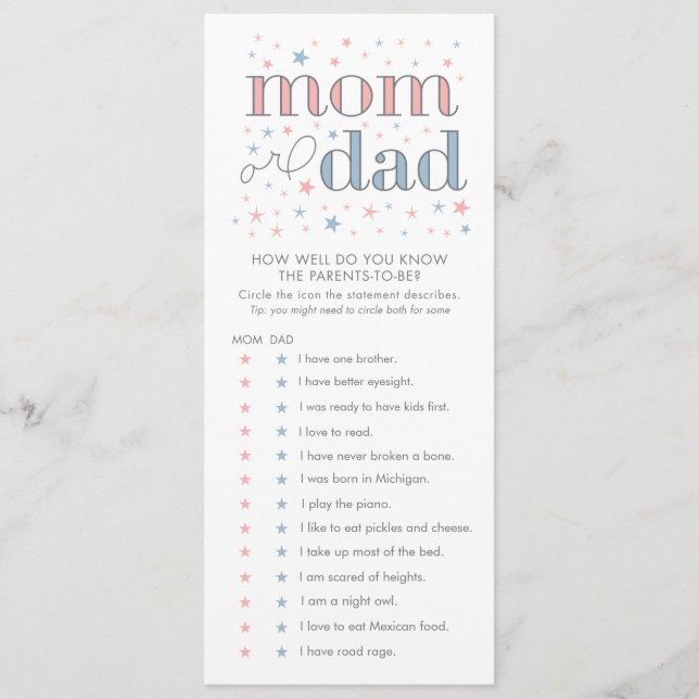 ¿Qué tan bien conoce la tarjeta de juego Baby Show (Anverso)