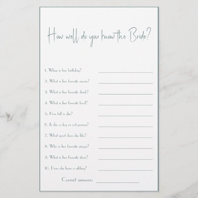 ¿Qué tan bien conoces a la Novia? Volante de juego (Frente)