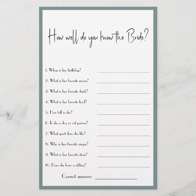 ¿Qué tan bien conoces a la Novia? Volante de juego (Frente)