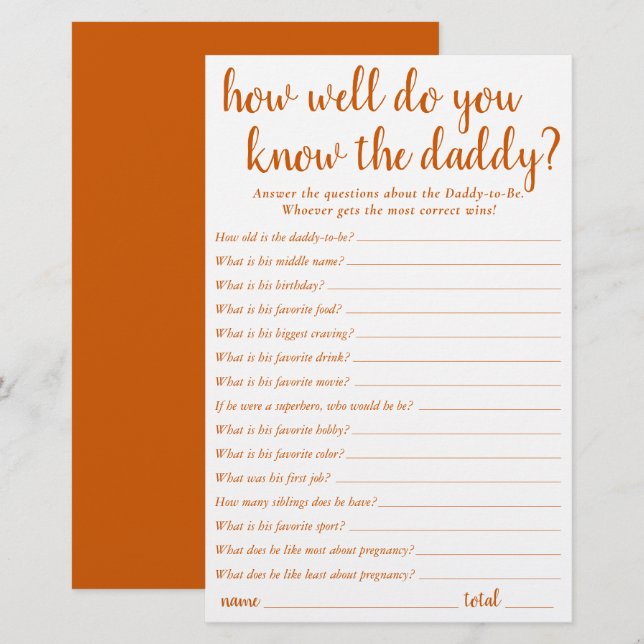 ¿Qué tan bien conoces a papá? | Tarjeta Naranja (Anverso / Reverso)