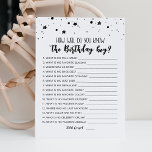 ¿Qué tan bien conoces la tarjeta de juego Birthday<br><div class="desc">Compra este juego editable y disfruta de alta calidad ¡Qué bien conoces la tarjeta Birthday Boy para tu evento! Esta es una plantilla de juego,  ¡Puedes cambiar las preguntas como quieras! Diseño en blanco y negro.</div>