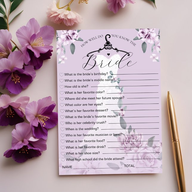 ¿Qué tan bien conoces la tarjeta de juego para Bod (How Well Do You Know the Bride Wedding Dress Game Invitation)
