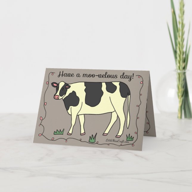 "¡Que tengas un día Moo-velloso!" Tarjeta de felic (Anverso)