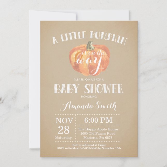 Quebrada de calabaza Baby Shower Invitación a cose (Anverso)