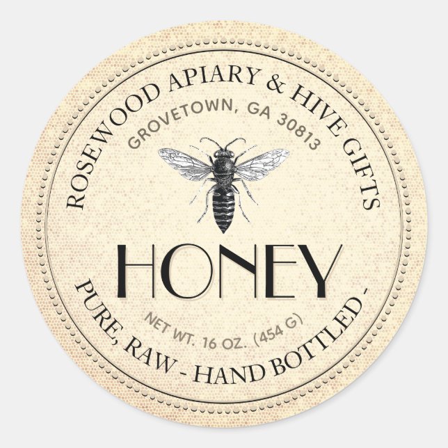 Queen Bee Raw Hand Bottand Honey Pegatina (Anverso)
