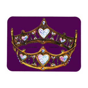 Queen Hearts Gold Crown Tiara imán púrpura real