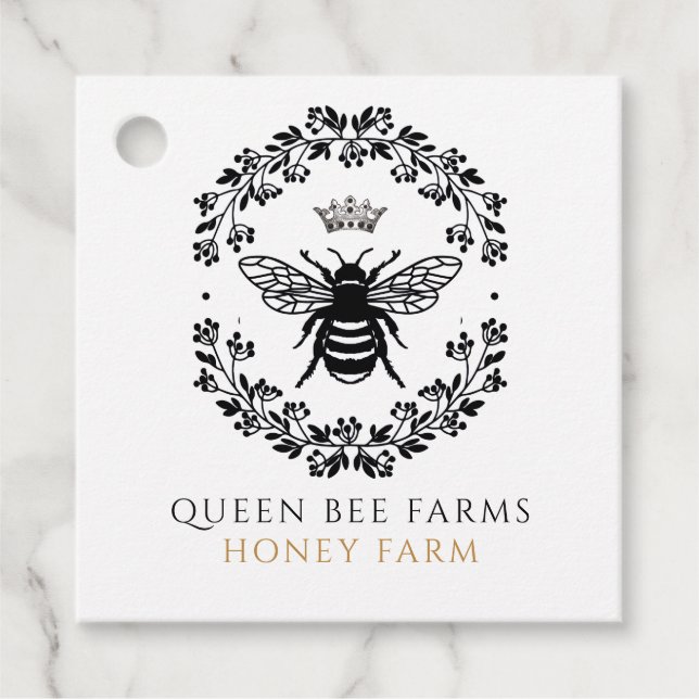 Queen Honey Bee Black White Gold Etiqueta de preci (Anverso)