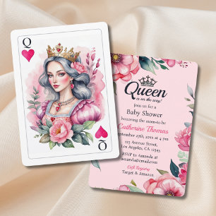 Queen Of Hearts Jugando Tarjeta Baby Shower Rosa