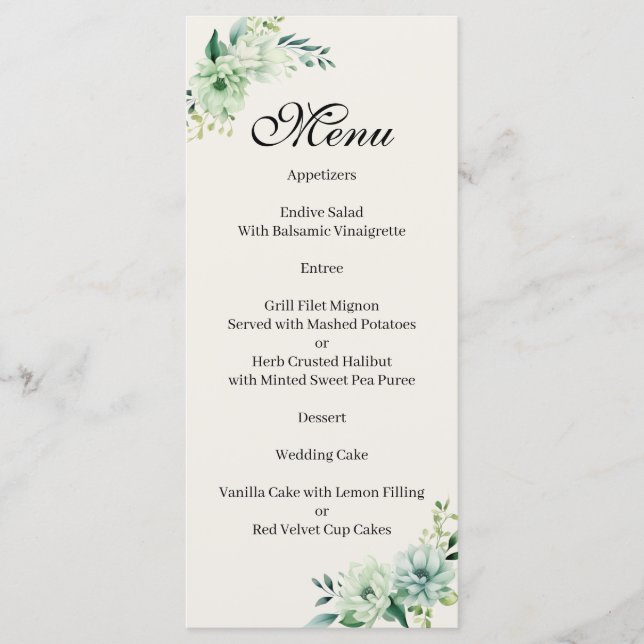 Quenceanera green floral Menu (Anverso)