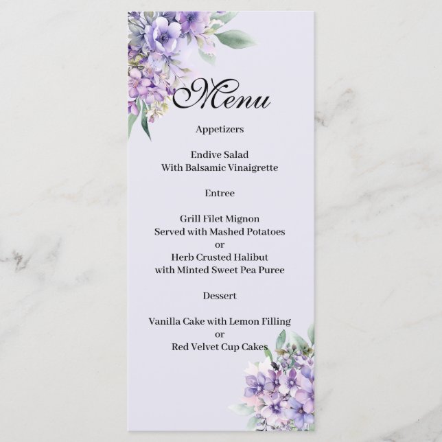 Quenceanera Lavender floral Menu (Anverso)