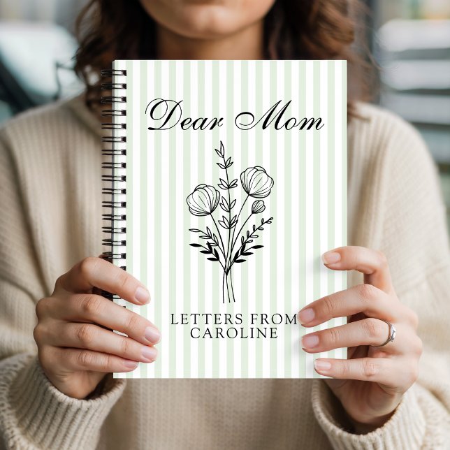 Querida Mamá | Diario de Gratitud Mamá Raya Verde  (personalized mama notebook gift, mothers day journal gift mom, birthday gift journal for mom)