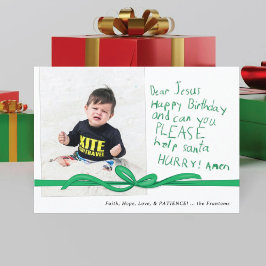 Querida tarjeta de Navidad con foto en crayón verd