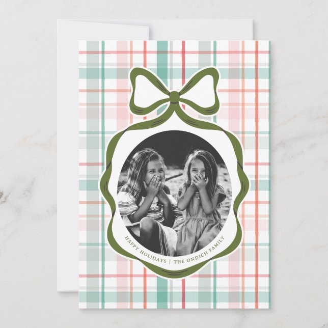 Querida tarjeta de Navidad con lazo de gingham (Anverso)