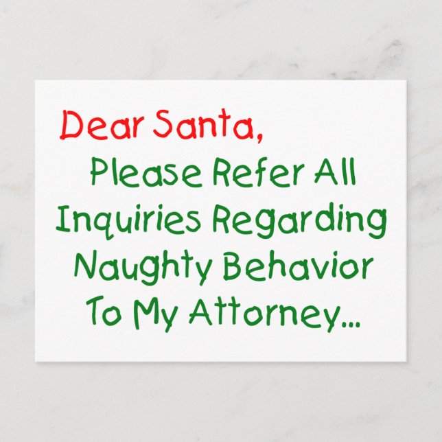 Querido abogado Santa - Carta divertida de Navidad (Anverso)