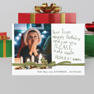 Querido Jesús Olive Crayon Note Tarjeta de Navidad