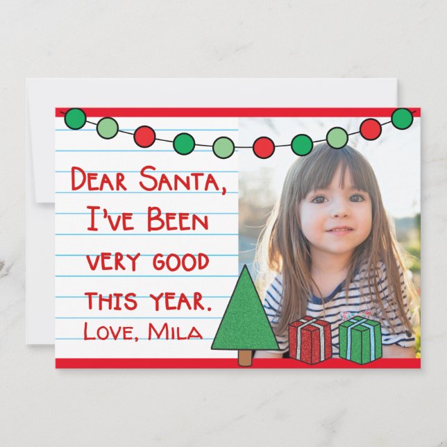 Querido Santa Tarjeta de Navidad con Foto (Anverso)