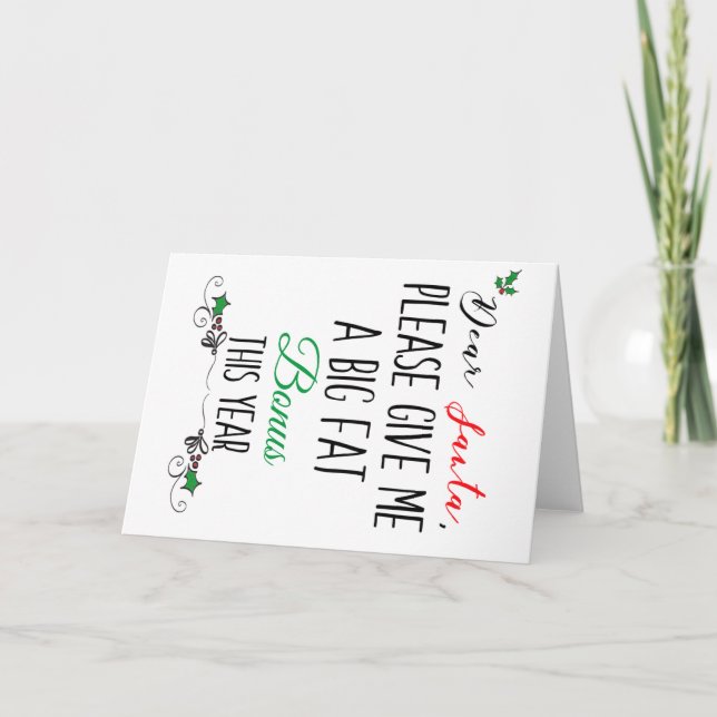 Querido Santa Tarjeta de Saludo de Bono (Anverso)