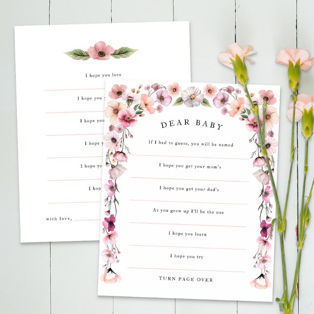 Queridos bebés Deseos Tarjeta de Flor Silvestre -  (Dear Baby, baby shower activity)