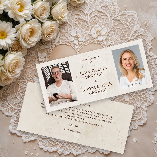 Queridos Personalizados de parejas fallecidas. Gra (Dear Ones Deceased Couple Custom Photo Thank You Cards. )