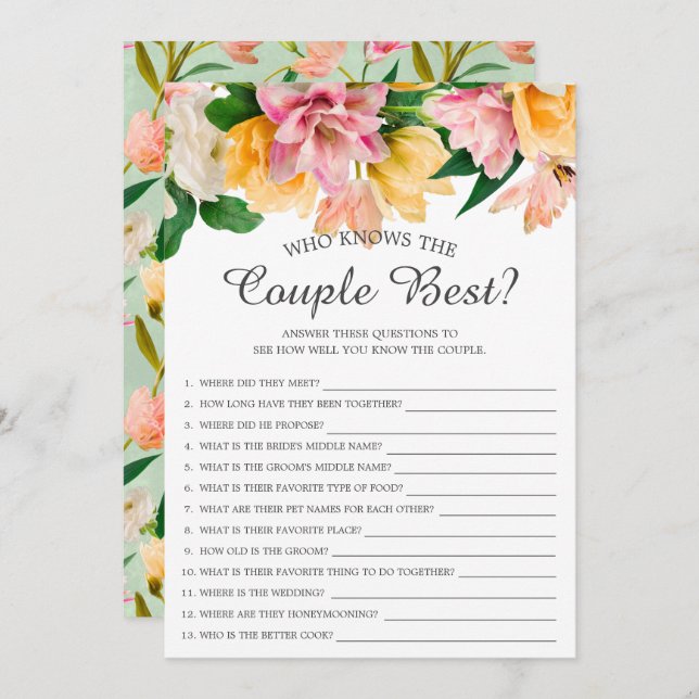 Quien conoce a la pareja mejor invitación a un par (Anverso / Reverso)