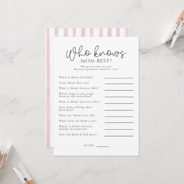 Quién conoce a mamá mejor tarjeta de juego Baby Sh (Anverso/Reverso In Situ)