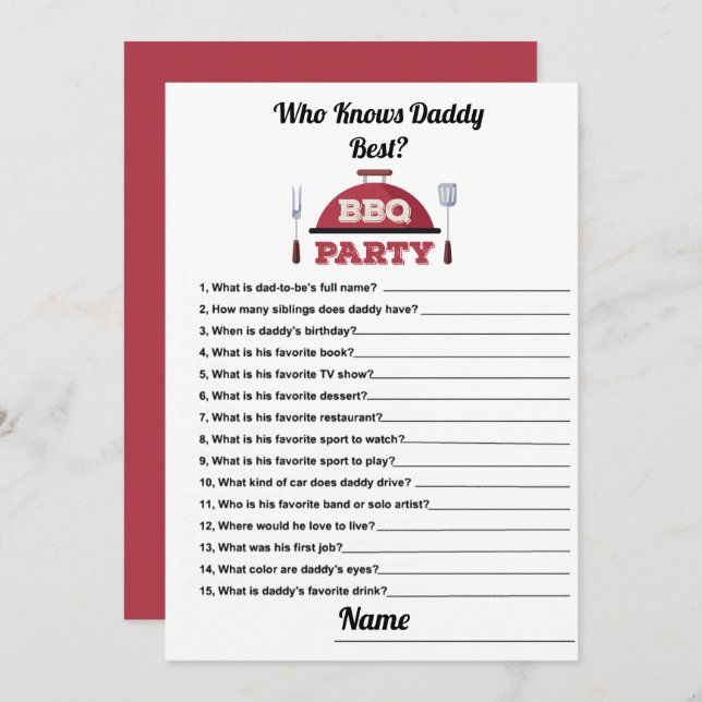 Quién conoce a papi mejor tarjeta de juego para Ba (Anverso / Reverso)