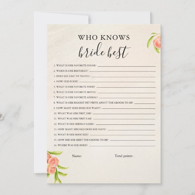 Quien Conoce La Mejor Tarjeta De Juego De Novia (Anverso)