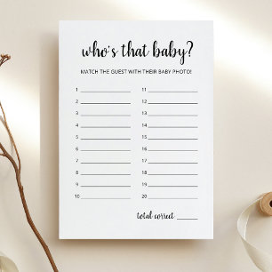 ¿Quién es ese bebé? Tarjeta de juego para fiesta d