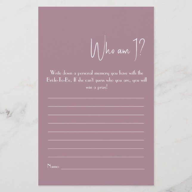 ¿Quién Soy? Volante de juego de ducha (Frente)