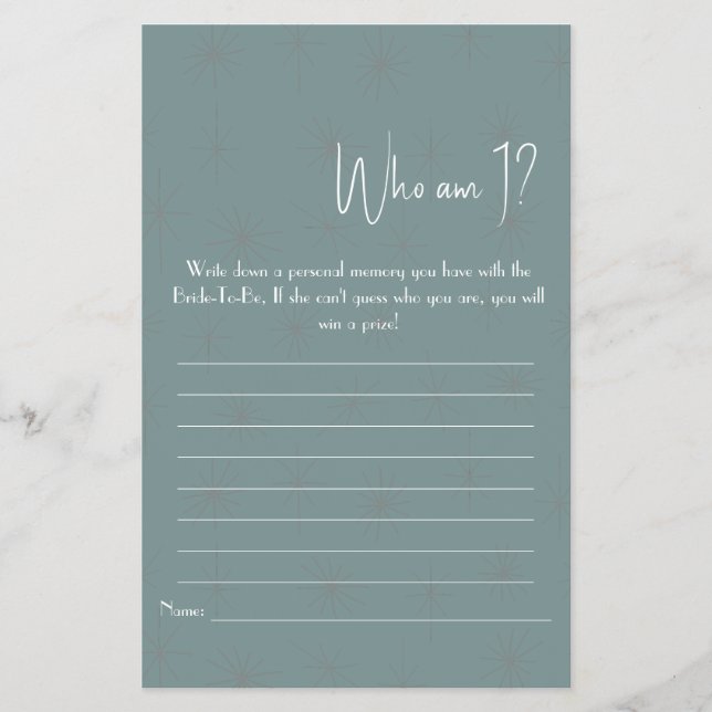 ¿Quién Soy? Volante de juego de ducha (Frente)