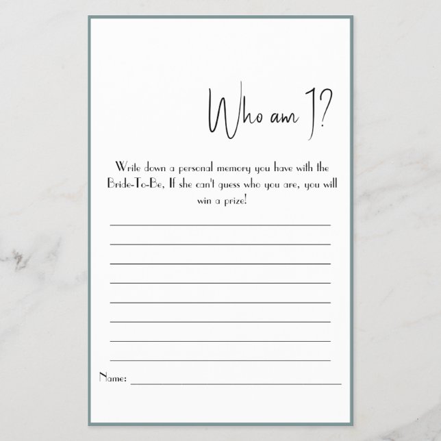 ¿Quién Soy? Volante de juego de ducha (Frente)