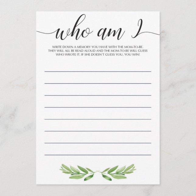 ¿Quién soy yo? Juego de Baby Shower Género neutral (Anverso)