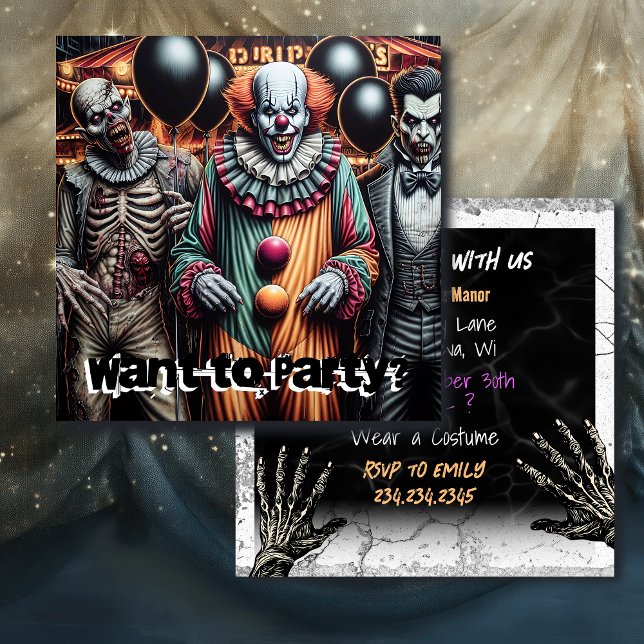 ¿Quieres Fiesta? Payaso, vampiro y Halloween zombi (Subido por el creador)