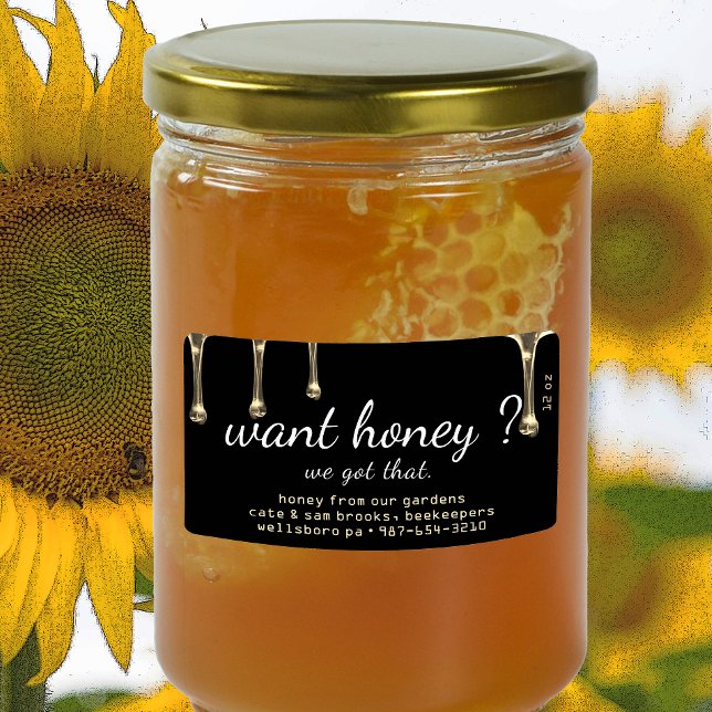 ¿Quieres Miel? Etiqueta negra de miel de oro gotea (Subido por el creador)