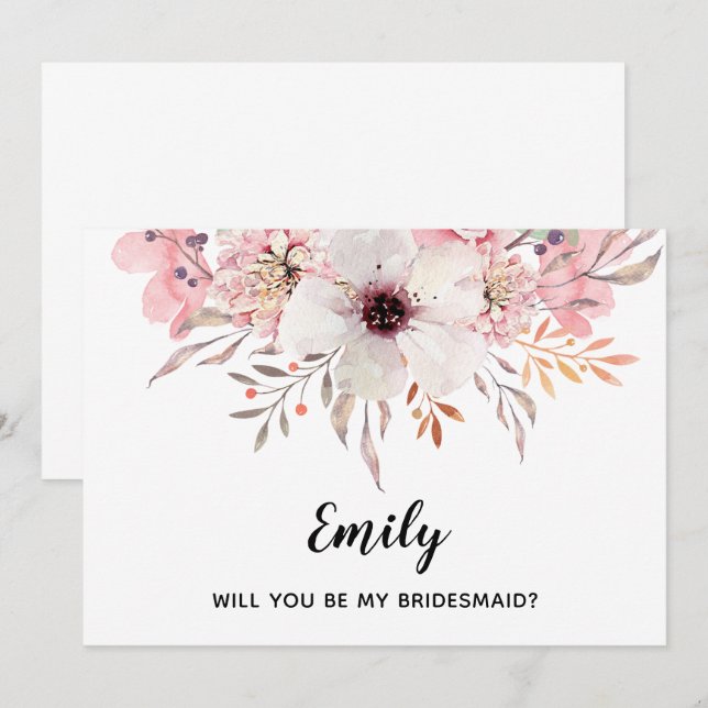 ¿Quieres ser mi dama de honor? Tarjeta floral acua (Anverso / Reverso)