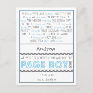 ¿Quieres ser mi Paje? Tarjeta de poema Baby Blue/G