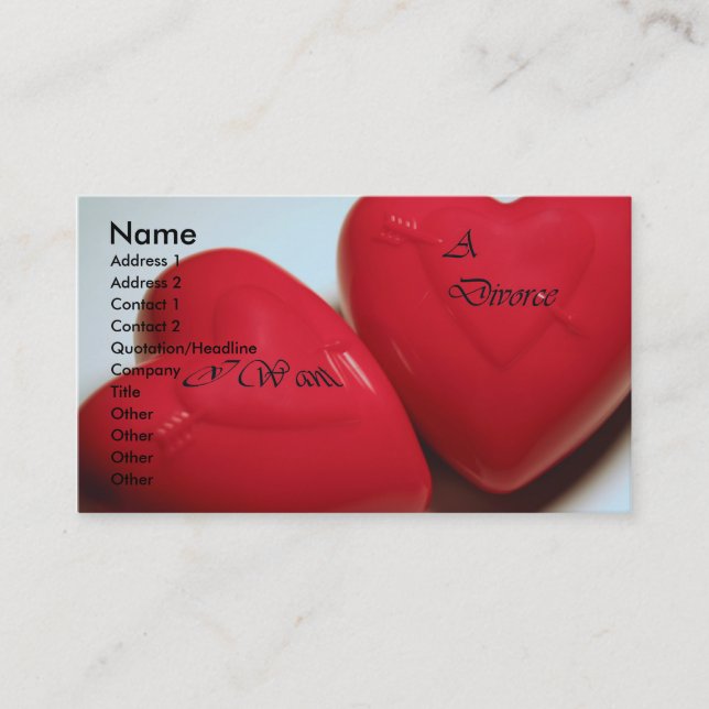 Quiero Una Tarjeta De Negocios De Divorcio Corazón (Anverso)