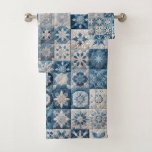 Quilt de copo de nieve azul y blanco