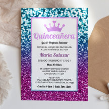 Quinceañera Blue Purple Elegant Invitación Español