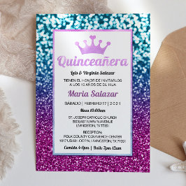 Quinceañera Blue Purple Elegant Invitación Español