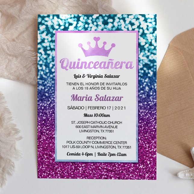 Quinceañera Blue Purple Elegant Invitación Español (Subido por el creador)